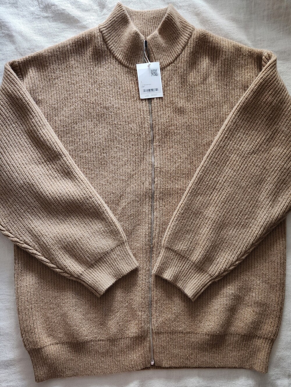 NWT Oak + Fort Men’s Beige Chunky Ribbed Zip-Up Cardigan Sweater L